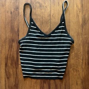 American Eagle black and white striped crop top camisole